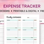 Free printable expense tracker template with multiple designs.