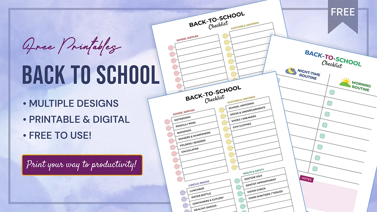 Free printable back-to-school checklist templates with colorful multiple designs