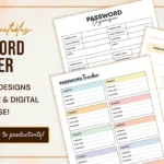 Free password tracker printable templates with colorful designs.